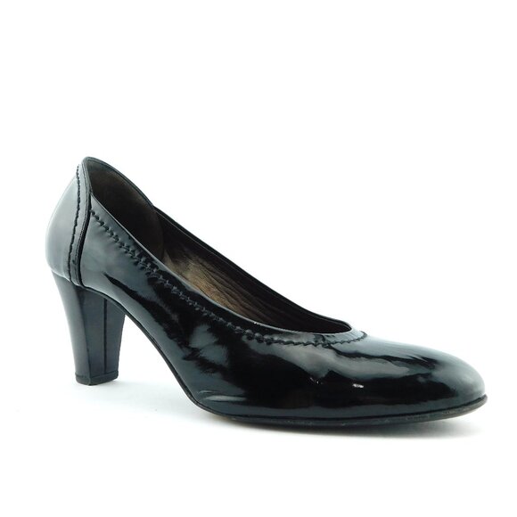 ATTILIO GIUSTI LEOMBRUNI AGL Black Patent Leather Heel Pumps 38 - Picture 1 of 8